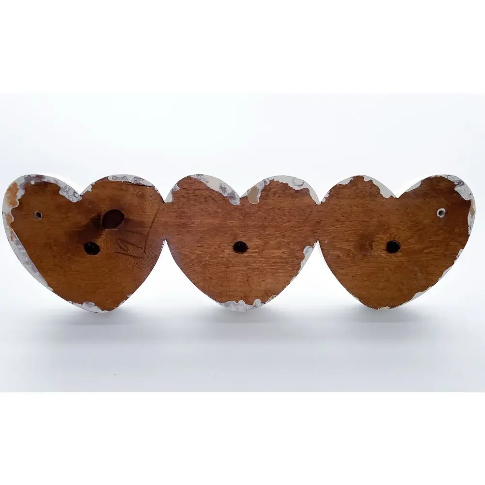 Vintage Wooden White Painted Heart Peg Hooks
